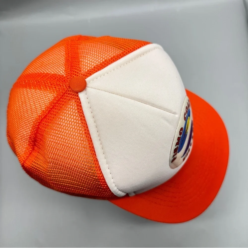 👉 Vintage Pismo Coast Village Trucker Hat – Orange & White Mesh Snapback – Cap